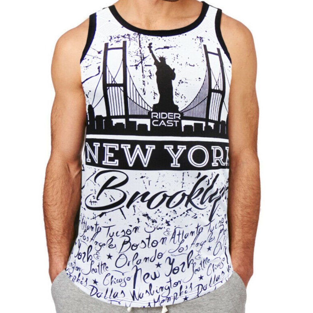 RIDER CAST MEN'S NEW YORK WHITE TANK TOP ONE SIZE